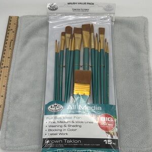Royal Langnickel-Brown Taklon All Media Long Handle 15 Piece Full Set Brushes